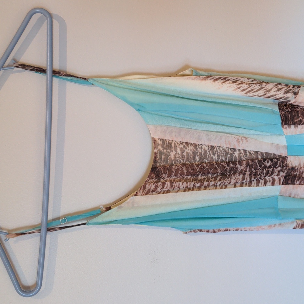 charlie jade Silk Turquoise Teal Brown Animal Print Belt Maxi Dress Size Small - Picture 8 of 11